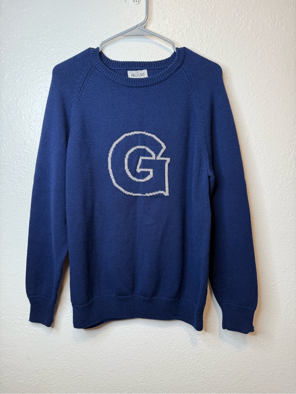 Hillflint Navy Blue Crewneck Sweater with G Logo Georgetown Unisex FLAW Size L